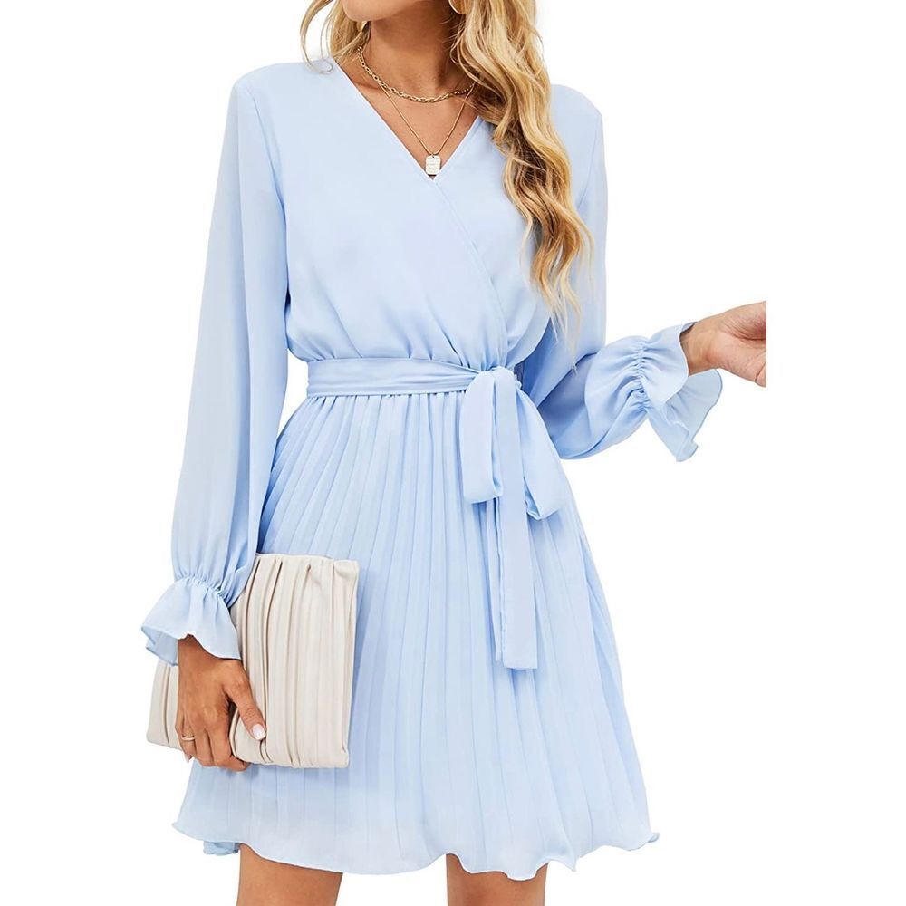 BBX Lephsnt Wrap V Neck Dress Pleated NO BELT L